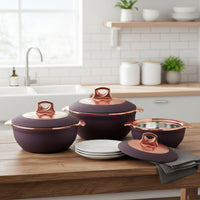 Asian Globus Casserole Dlx Set 3(Super)(1600+2500+3500) | Super PU Insulation Hot Pot with Stainless Steel Inner Casing | Serving Dishes with Lids | Hot Food Storage Container & Warmers