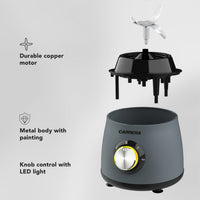 CARRERA 3-in-1 Powerful Blender 600W with 1.5L Blending Jar, Staineless Steel Blades & Copper Motor, Knob Control & LED Dislay, Perfect for Mixing, Grinding and Blending, Grey- CRR567, 2 Year Warranty