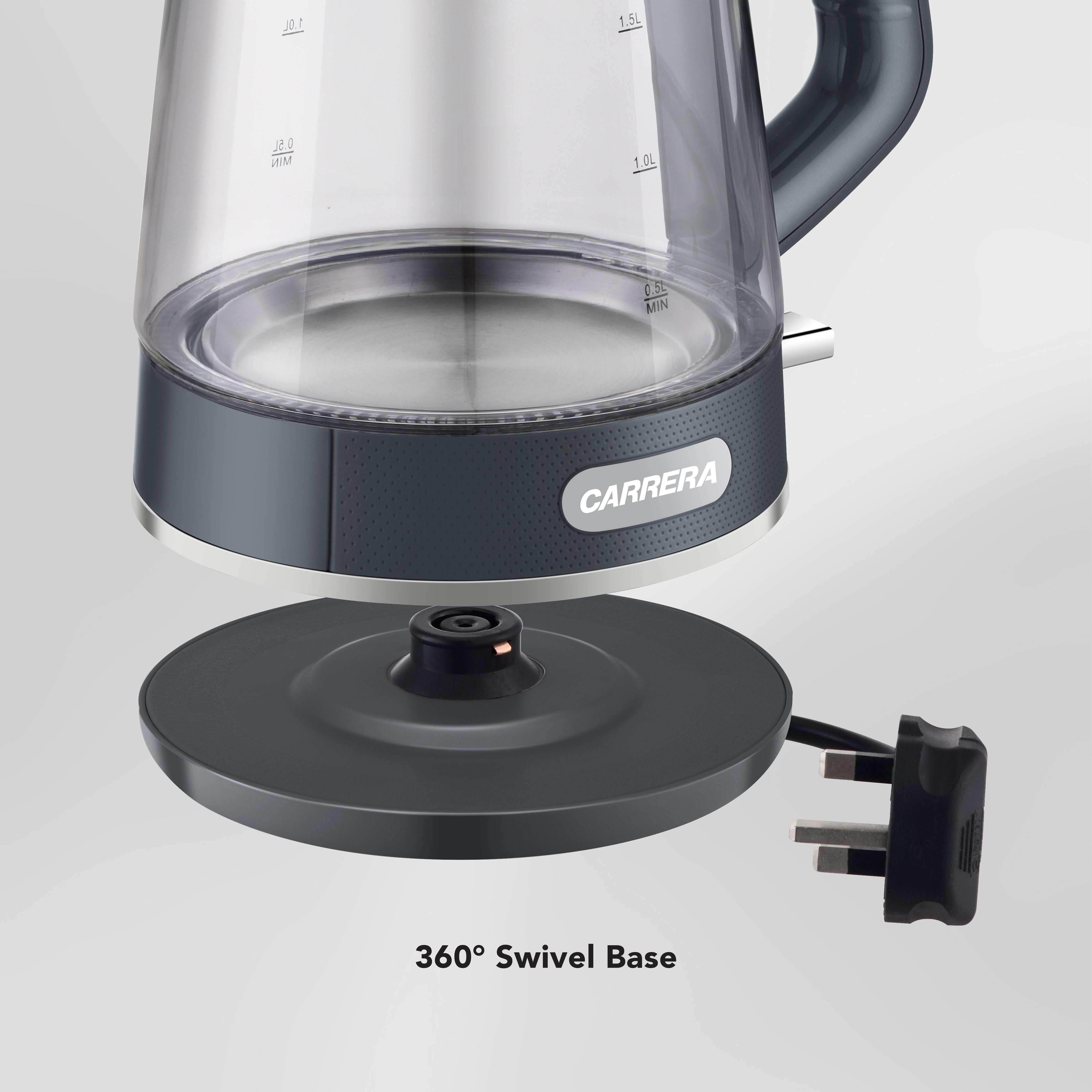 CARRERA Glass Kettle CRR649– 2200W Electric Kettle with 1.7L Heat-Resistant Glass Jug, STRIX Controller & Boil-Dry Protection