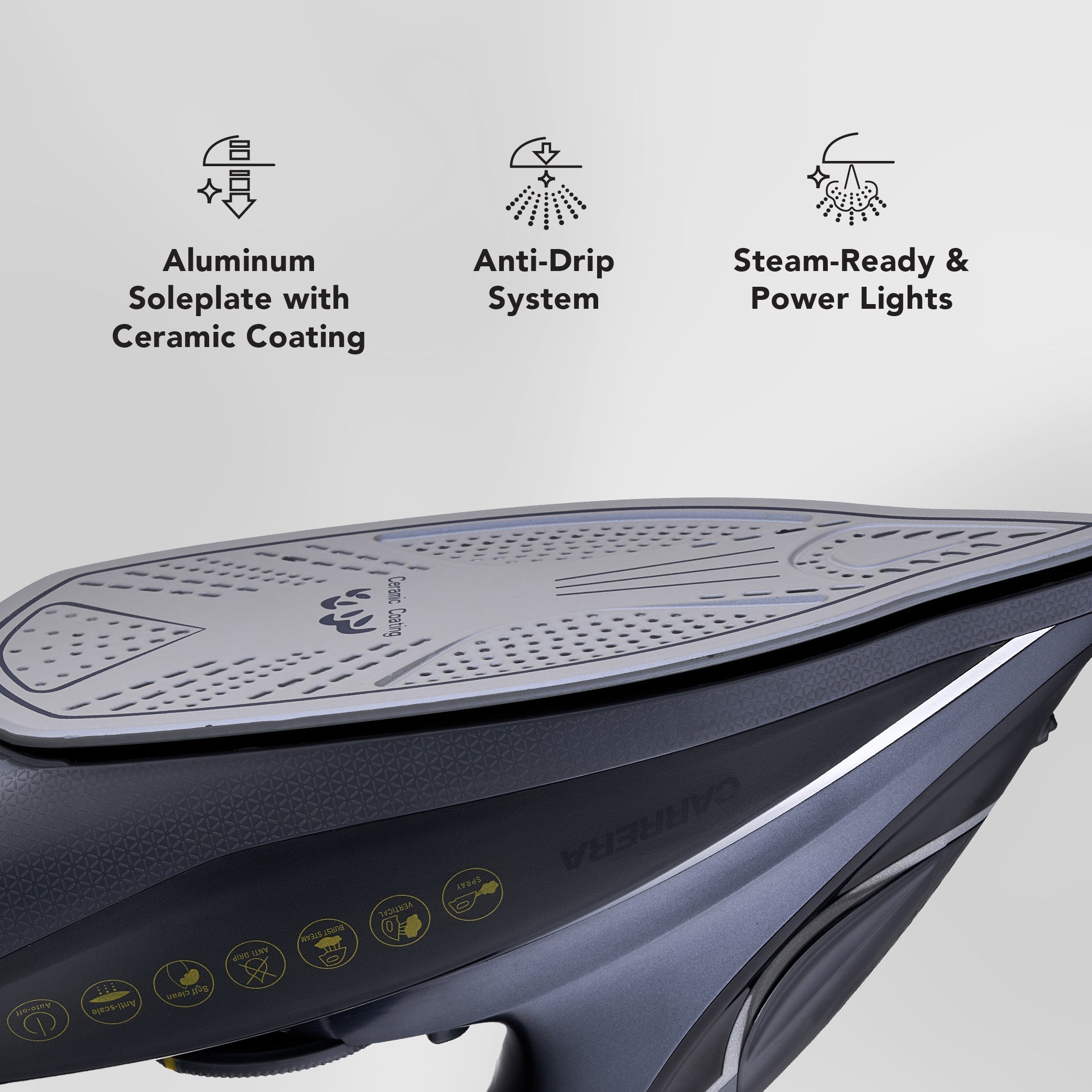 CARRERA CRR210 Steam Iron – 2800W Steam Iron with Ceramic-Coated Soleplate, Adjustable Temperature, Anti-Drip System, Auto Shut-Off, 320ml Tank, Centralized Burst & Super Steam Function