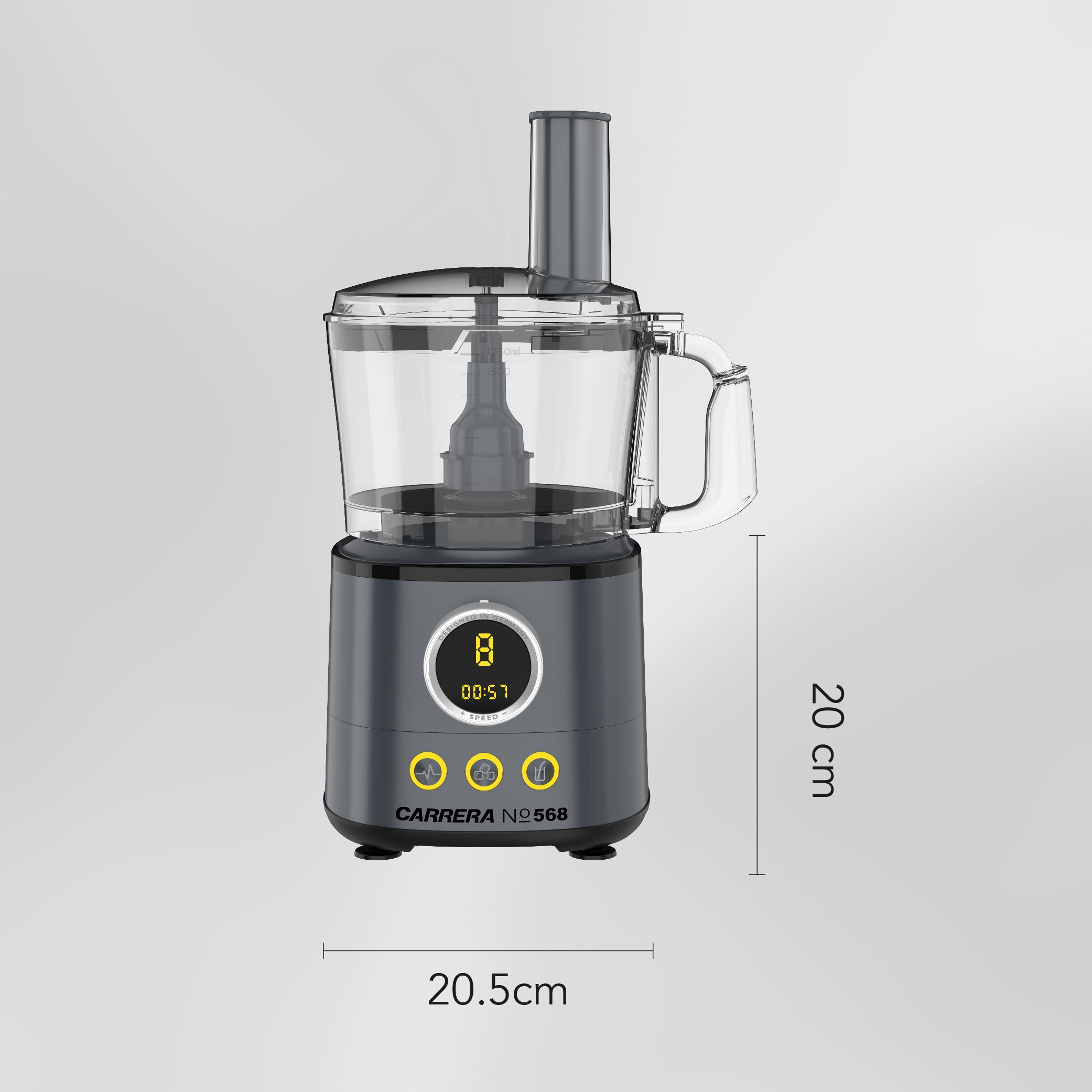 CARRERA Digital Food Processor № 568 – 1000W High-Performance Food Processor with Digital Knob, LED Display & Multi-Function Accessories