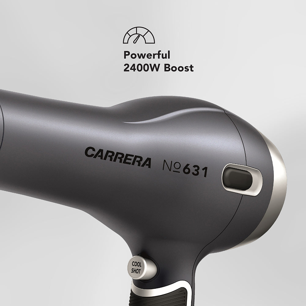 CARRERA AC Hair Dryer № 631, 2400 Watts Profesional, Ultra slim styling nozzle, Diffuser, Hot and Cold Air, 2 Speed 3 Temperature Settings with Cool Shot For both Men and Women