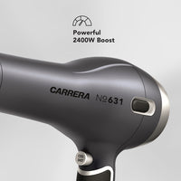 CARRERA AC Hair Dryer № 631, 2400 Watts Profesional, Ultra slim styling nozzle, Diffuser, Hot and Cold Air, 2 Speed 3 Temperature Settings with Cool Shot For both Men and Women