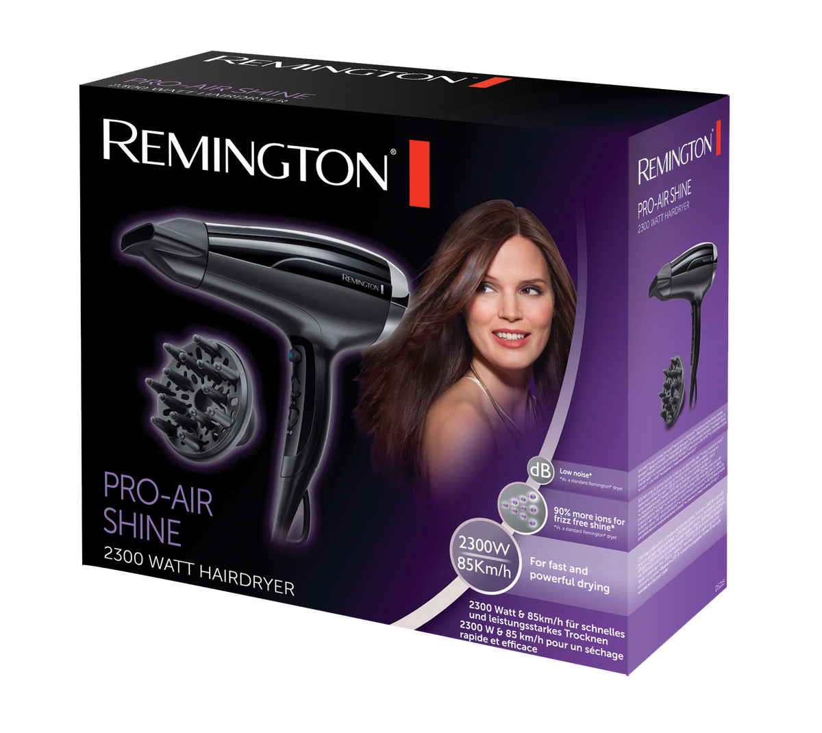 Remington 2300W Pro-Air Shine Hair Dryer | Ionic Conditioning for Frizz-Free Shine | 3 Heat & 2 Speed Settings with Cool Shot – D5215