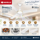 Havells Breezo Plus Electric Celling Fan | Classic Celling Fan with High Air Delivery Energy Efficient | Off White