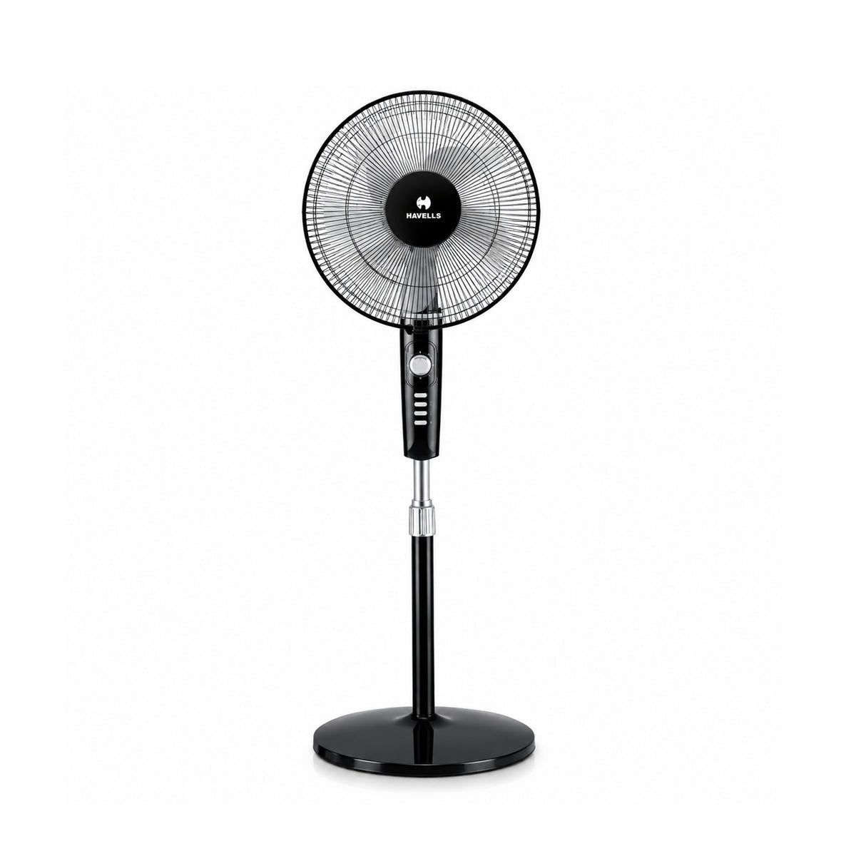 Havells Rigo Pedestal Stand Fan Black 400Mm | 3 Speed Levels & Adjustable Height | 5AS Blade with 1 Hours Timer