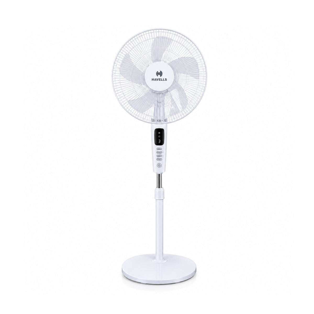 Havells Rigo Pedestal Stand Fan with Remote White 400Mm | 3 Speed Levels & Adjustable Height | 5AS Blade with 1 Hours Timer