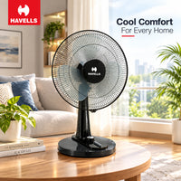 Havells Rigo Table Fan White 400Mm | 3 Speed Settings with Wide Oscillation with Stable Base |  Ideal for Desk Fan, Home or Office Use