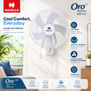 Havells Oro Wall Fan White 400Mm | 3 Speed Levels Wall Mounted Cooling Fan with 2 Pull String Cords | Perfect for Home, Work Room or Office Use
