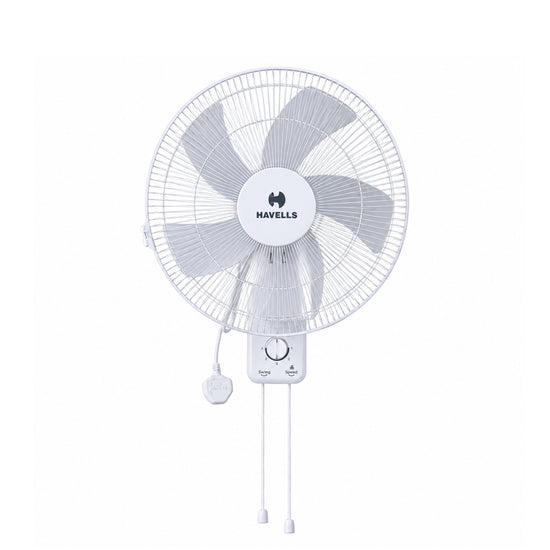 Havells Oro Wall Fan White 400Mm | 3 Speed Levels Wall Mounted Cooling Fan with 2 Pull String Cords | Perfect for Home, Work Room or Office Use