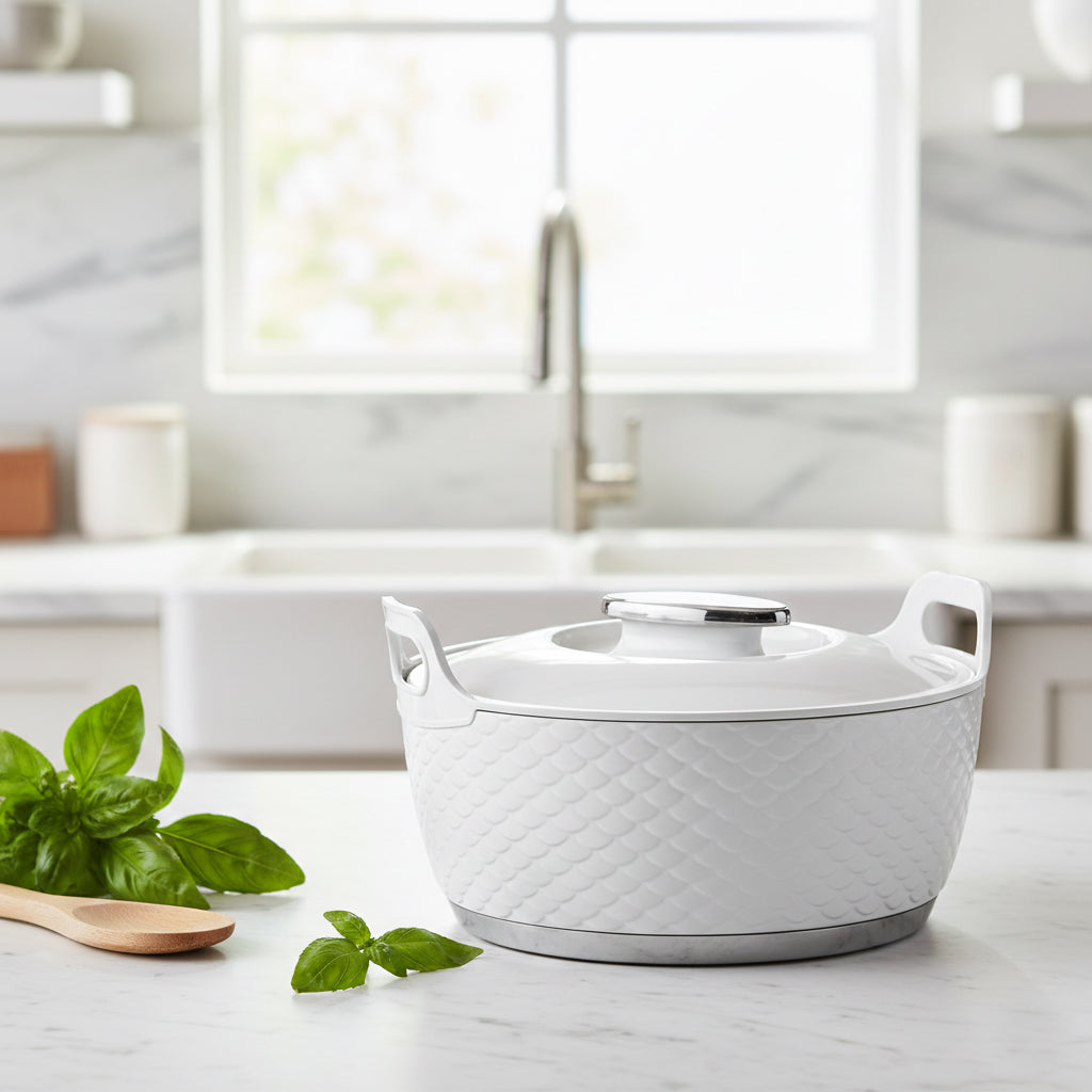 Asian Majestic Gold Casserole Dlx 1000 Ml- White | Super PU Insulation Hot Pot with Stainless Steel Inner Casing | Dishwasher Safe | Serving Dishes with Lids | Hot Food Storage Container & Warmers