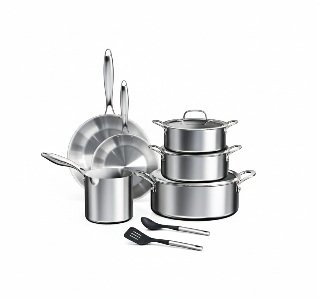 Prestige Tri Ply Stainless Steel 11 Pcs Cooking Set | Induction + all hob suitable | Pots and Pans Set | PR81202