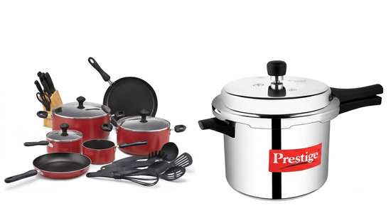 Prestige 22-Piece Non-Stick Cookware Set (PR20965) + 4L Popular Aluminum Pressure Cooker (MPP24100) Ultimate Kitchen Combo |  PR71013