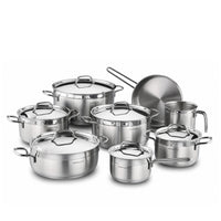 Korkmaz Alfa Grande 14 Pieces Stainless Steel Cookware Set | Stainless Steel Induction Compatible Tri-Ply Bottom Pots and Pans Set | Silver - KA1089