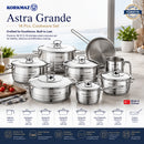 Korkmaz Astra Grande 14 Pieces Stainless Steel Cookware Set | Induction Compatible Tri-Ply Bottom Cookware Pots and Pans Set | KA1091