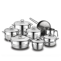 Korkmaz Astra Grande 14 Pieces Stainless Steel Cookware Set | Induction Compatible Tri-Ply Bottom Cookware Pots and Pans Set | KA1091