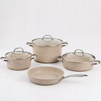 Korkmaz Granita 7 Pieces Non-Stick Cookware Set | Forged Aluminum Granite Coated Induction Base Cookware Pots and Pans Set | Beige - KA1272