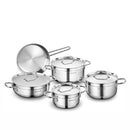 Korkmaz Alfa 9 Pieces Stainless Steel Cookware Set | Induction Compatible Tri-Ply Bottom Cookware Pots and Pans Set | Silver - KA1660
