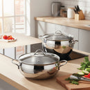 Korkmaz Tombik 9 Pieces Stainless Steel Cookware Set | Induction Compatible Tri-Ply Bottom Pots and Pans Set | Silver - KA1800