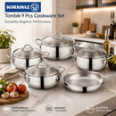 Korkmaz Tombik 9 Pieces Stainless Steel Cookware Set | Induction Compatible Tri-Ply Bottom Pots and Pans Set | Silver - KA1800