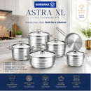 Korkmaz Astra 11 Pcs Stainless Steel Cookware Set | Turkish Induction Compatible Tri-Ply Bottom Pots and Pans Set | Silver KA1090