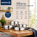 Korkmaz Alfaron 7 Pcs Stainless Steel Cookware Set | Industion Compatible Tri-Ply Bottom Pots and Pans Set | Silver - KA1954