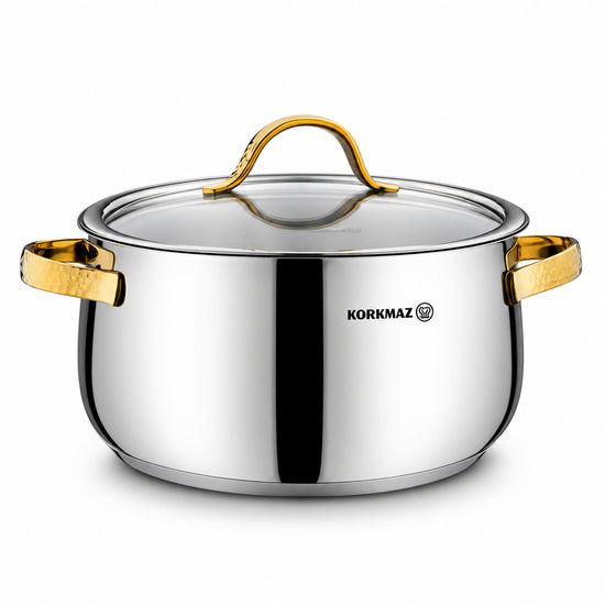 Korkmaz Samara Gold 8-Piece Stainless Steel Cookware Set | Induction Compatible Cookware | KA1964-1