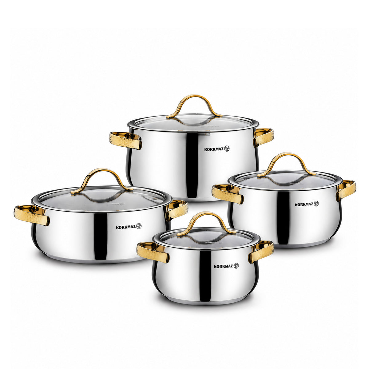 Korkmaz Samara Gold 8-Piece Stainless Steel Cookware Set | Induction Compatible Cookware | KA1964-1