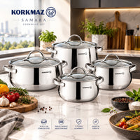 Korkmaz Samara 8-Piece Stainless Steel Cookware Set | Induction Compatible Cookware | KA1964