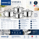 Korkmaz Samara 8-Piece Stainless Steel Cookware Set | Induction Compatible Cookware | KA1964