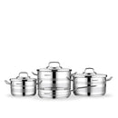 Korkmaz Astron 7 Pcs Cookware Set | Stainless Steel Pots and Pans Set | Inductions Compatible Tri-Ply Bottom Cooking Set | Silver - KA2054