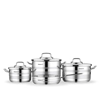 Korkmaz Astron 7 Pcs Cookware Set | Stainless Steel Pots and Pans Set | Inductions Compatible Tri-Ply Bottom Cooking Set | Silver - KA2054