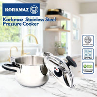 Korkmaz Pressa Stainless Steel Pressure Cooker 11L | Aluminium Capsul Base Turkish Pressure Cooker with Heavy Lid  | KA773