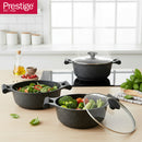 Prestige Essentials Pots and Pans Set | Granite 6 Piece Non-Stick Cast Aluminium Cookware set | Induction Base | Non Stick Cooking Set | Black PR80970