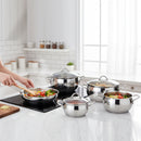 Korkmaz Tombik 9 Pieces Stainless Steel Cookware Set | Induction Compatible Tri-Ply Bottom Pots and Pans Set | Silver - KA1800