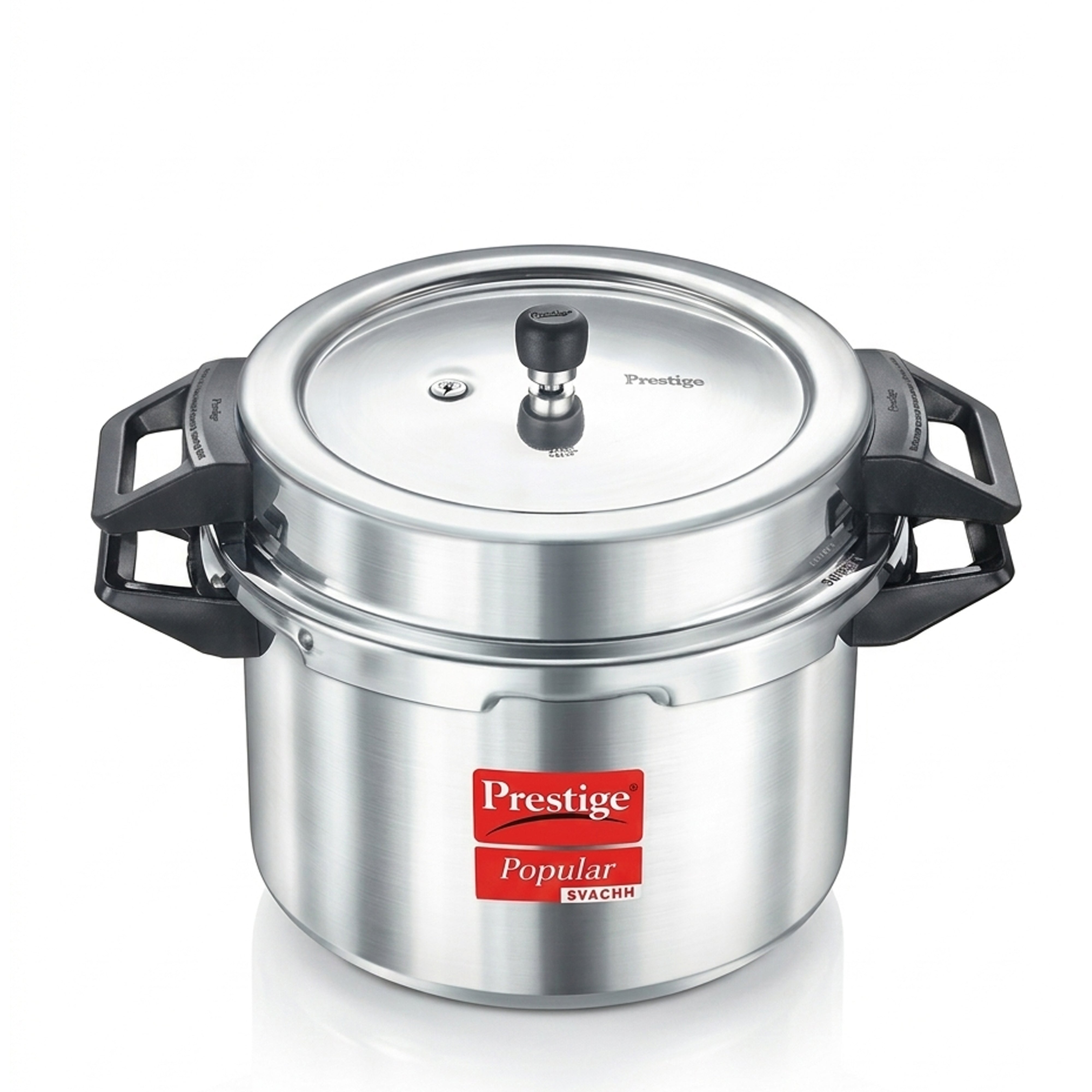 Prestige Popular Plus Svachh Virgin Aluminium Spillage Control Outer Lid Pressure Cooker, (Silver), 20 Liter