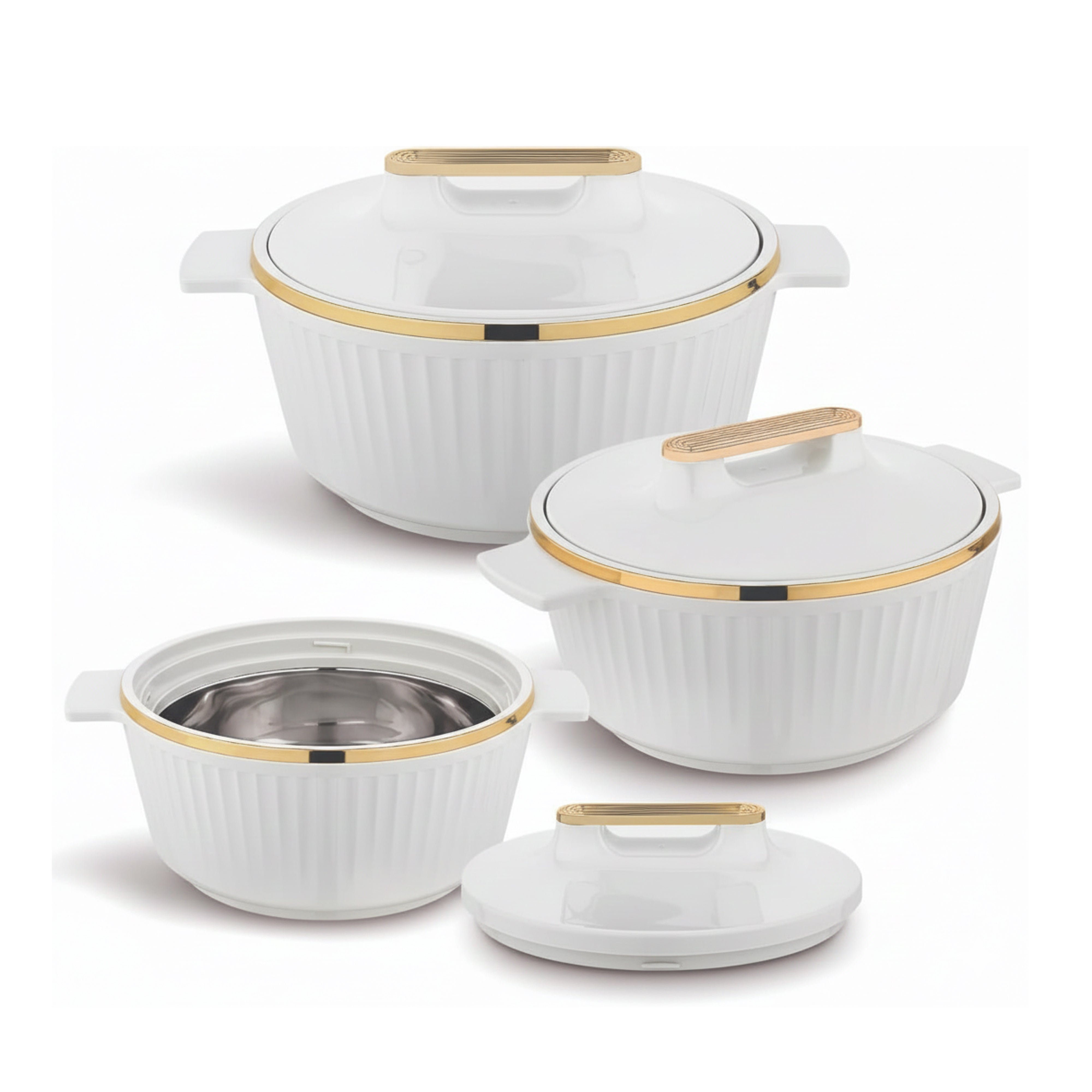 Asian Fancy Insulated Casserole Dlx Set3 (1500 + 2500 +3500 Ml) - White | AFSET1-2123W