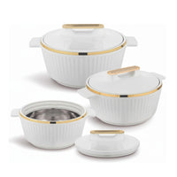Asian Fancy Insulated Casserole  Dlx Set3 (2500 + 3500 +5000 Ml) - White | AFSET2-2186W