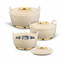 Asian Majestic Gold Cass Dlx Set3 (1500+2500+3500) | Super PU Insulation Hot Pot with Stainless Steel Inner Casing | Dishwasher Safe | Serving Dishes with Lids | Hot Food Storage Container & Warmers