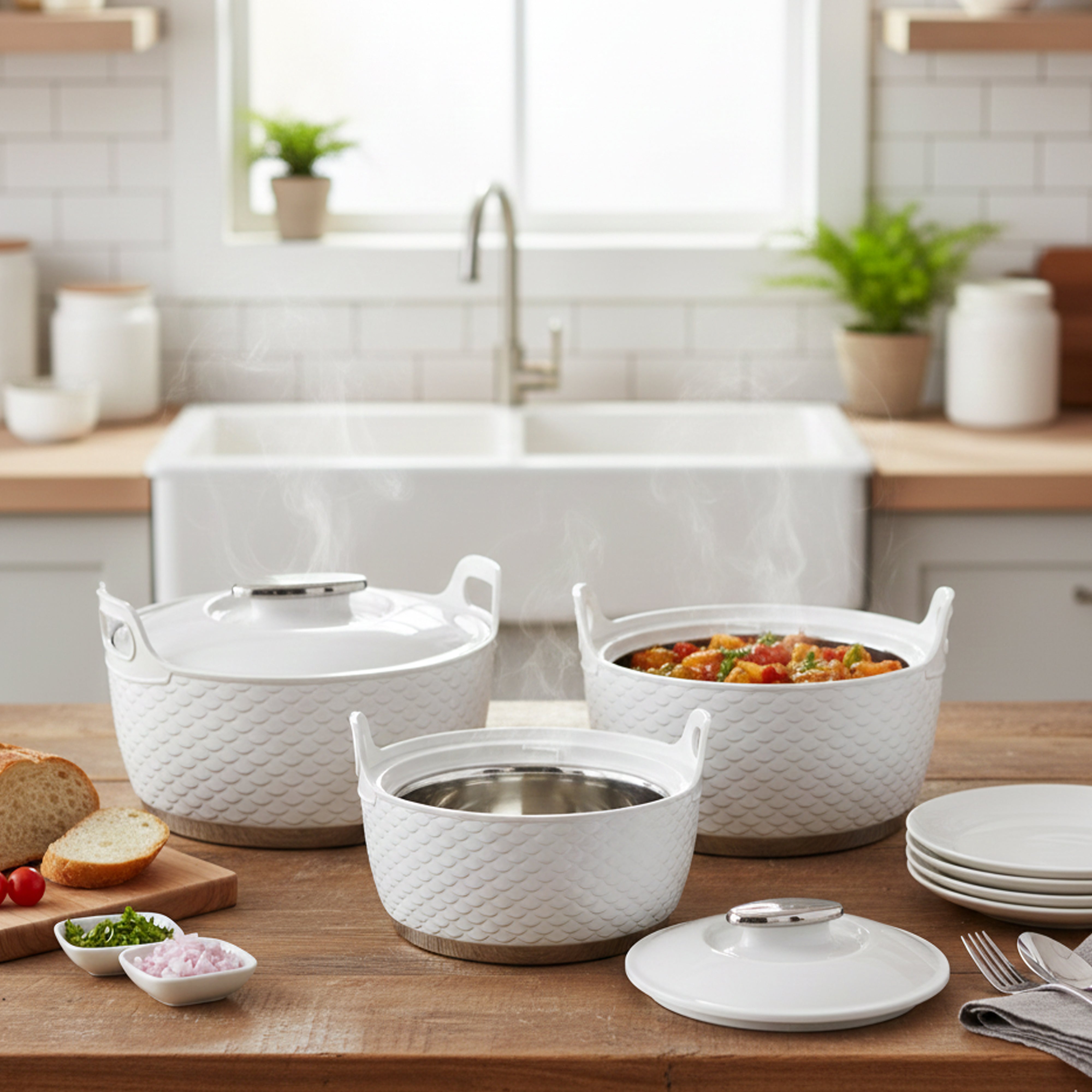 Asian Majestic Gold Casserole Dlx 3500 Ml-White | Super PU Insulation Hot Pot with Stainless Steel Inner Casing | Dishwasher Safe | Serving Dishes with Lids | Hot Food Storage Container & Warmers