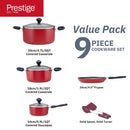 Prestige Value Pack Non-Stick Cookware sets 9Pcs | Non Stick Aluminium Pots and Pans Cooking Set | Soup Pots Set | Frying Pan Set | PR22430 - Red
