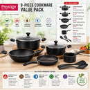 Prestige 9pcs Cookware Value Pack Sets | Non-Stick Pots and Pans set | Non-Stick Kitchen Cooking Set with Frying Pans, Saucepan | PR22480
