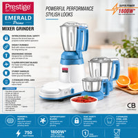 Prestige Emerald Prime Mixer Grinder 1800W Max (3 Jars) - Blue | PR43193