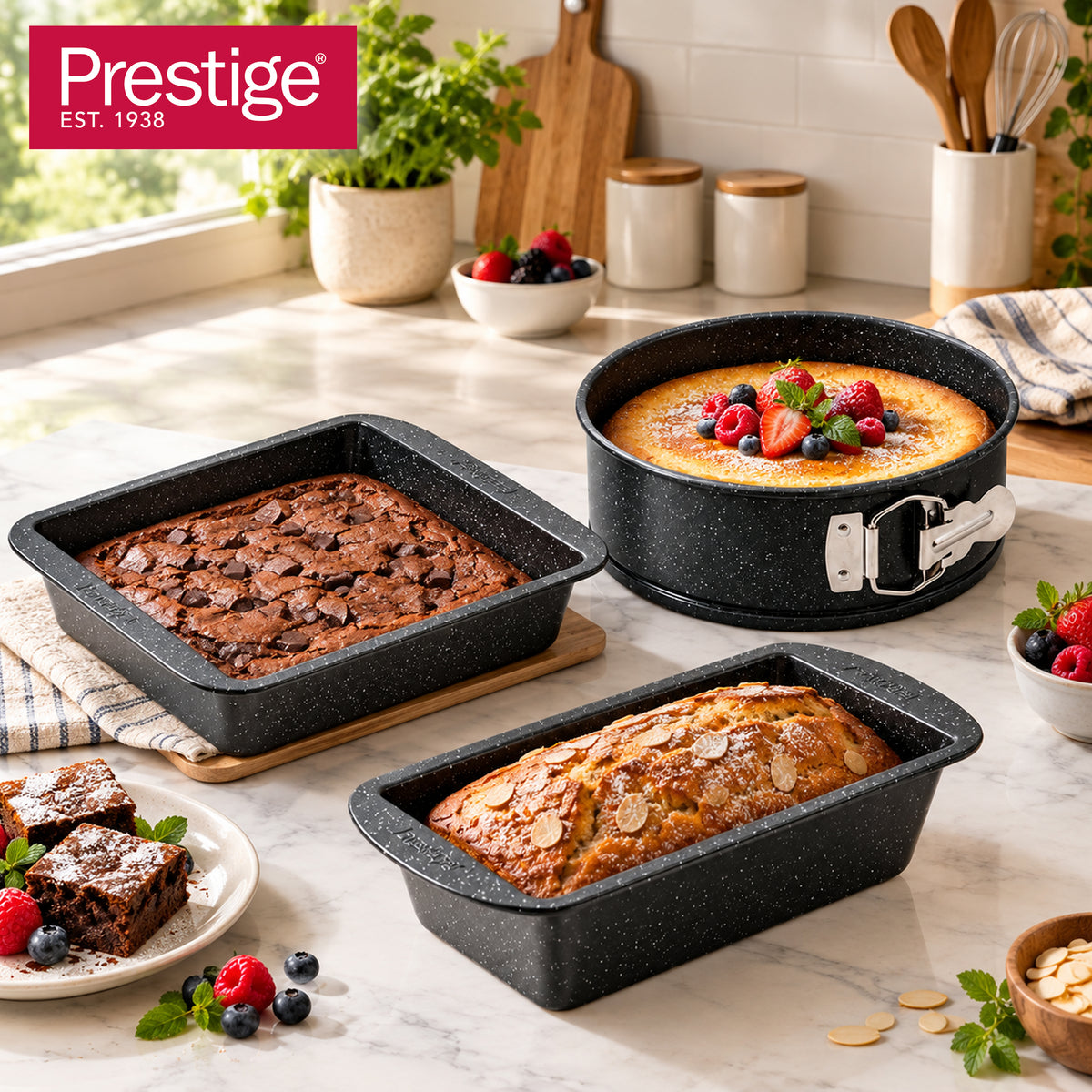 Prestige Granite 3Pcs Bakeware Set (23Cm Sq Cake Tin & 23Cm Loaf Tin / 18Cm Springform Cake Tin) | PR49078