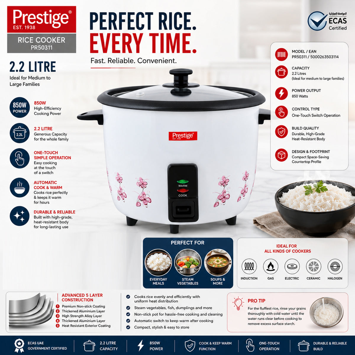 Prestige 2.2 Ltr Rice Cooker - 850W Power | PR50311