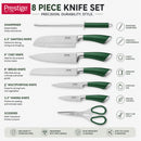 Prestige Kitchen Knife Set with Acrylic Knife Stand | Premium Kitchen Set with Clear Storage Block | Laser-cut Rust-free Stainless Steel Blade | PR50910 - Green