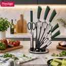 Prestige Kitchen Knife Set with Acrylic Knife Stand | Premium Kitchen Set with Clear Storage Block | Laser-cut Rust-free Stainless Steel Blade | PR50910 - Green