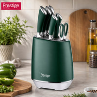 Prestige 8-Piece Stainless Steel Knife Block Set - Green | Knife set with stand | PR50911