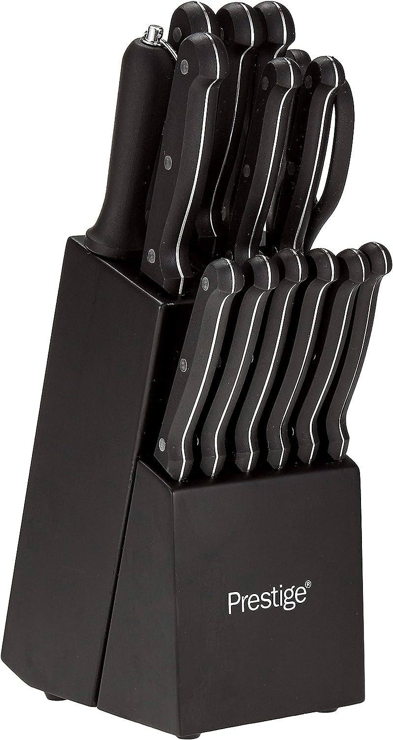 Prestige 15-Piece Knife Block Set | Stainless Steel Chef Knife Set for Kitchen with Blade Sharpner | PR52114