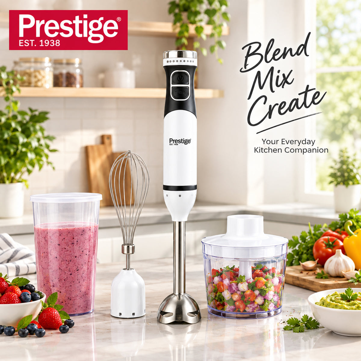 Prestige Hand Blender 600W Set  | Chopper & Whisk | PR54945